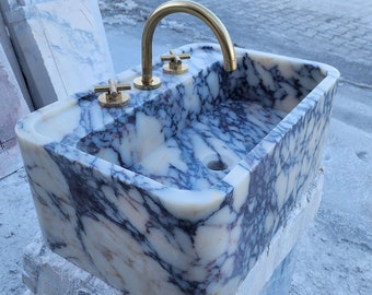 Calacatta Viola Marble Sink, Vanity Top Sink, Wall Mounted Marble Sink, Marble Bathroom Sink