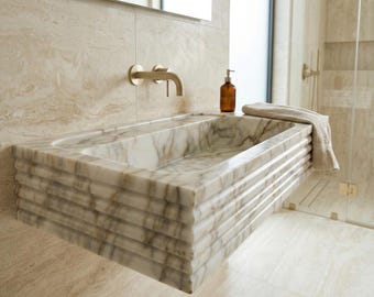 Calacatta Gold Marble Wall Mount Sink Ribbed Rectangle 16x24 Polished