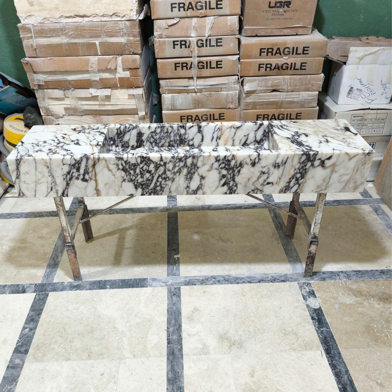 Calacatta Viola Marble Sink Wall Mounted Vanity Sink Bathroom Stone Sink Marble Vessel Sink Powder Room Sink Custom Marble Single Sink