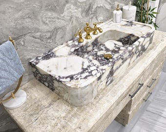 Calacatta Viola Marble Vessel Sink Handmade Luxury Bathroom Vanity Sink