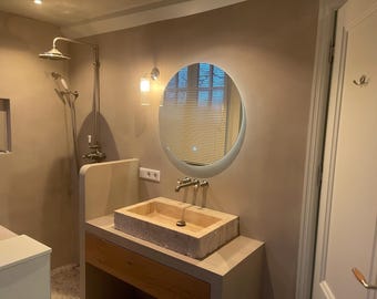 Handcrafted Travertine Vessel Sink: Rustic Stone Bathroom Vanity