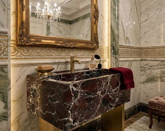 Rossa Levanto Marmor Bauernhaus Waschbecken: Roter Stein Badezimmer Waschbecken 16x24x26cm