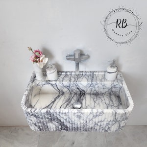 Lilac Marble Sink Hand Carved Round Corner Sink Ribbed Edges
Wall Mounted Bathroom Sink Natural Marble Farmhouse Sink