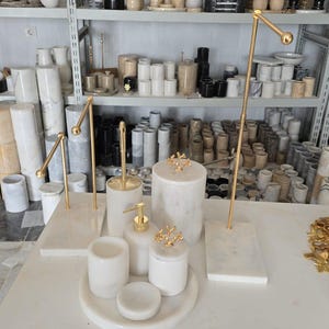 White Marble 10-Piece Bathroom Set, Luxury Bathroom Accessories, Soap Dispenser, Toothbrush Holder, Towel Rack, Elegant Spa Decor