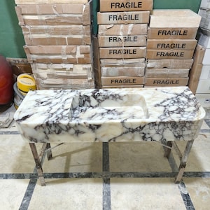 Calacatta Viola Marble Sink: Wall Mounted Vanity Basin