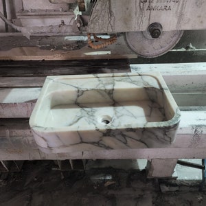Hand Carved Calacatta Monet Marble Sink: Wall Mount Stone Vanity