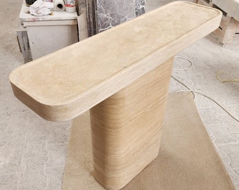 Handmade Travertine Marble Coffee Table: Modern Sculptural Centerpiece