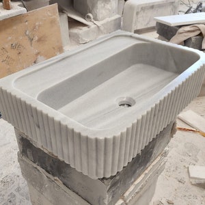 Handcarved Carrara Marble Wall Mount Bathroom Sink