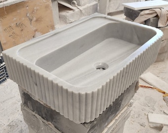 Carrara Marble Sink, Wall Mount Sink, Bathroom Sink, HandCarved Sink