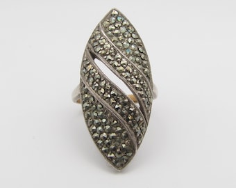 Vintage Art Deco Silver & Marcasite Navette Ring