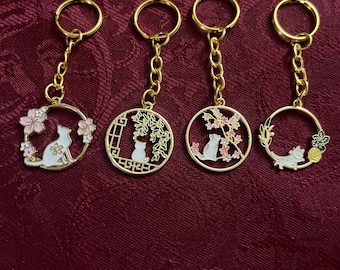 Cat Keychain | Cute Floral Cat Charm Keyring | Aesthetic Kitty Keychain Gift for Cat Lovers