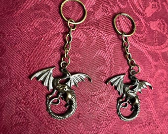 Dragon Keychain | Gothic Fantasy Dragon Charm Keyring | Medieval Mythical Creature Accessory Gift