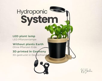 Hydroponisches System nach der Kratky Methode mit Pflanzenlampe - 3D gedruckt