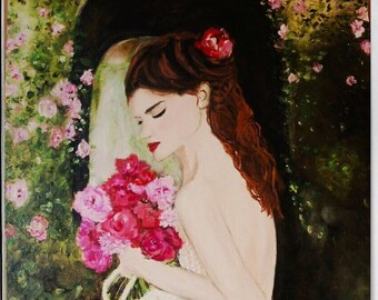 Peinture figurative originale Femme robe de bal , Œuvre d'art femme romantique