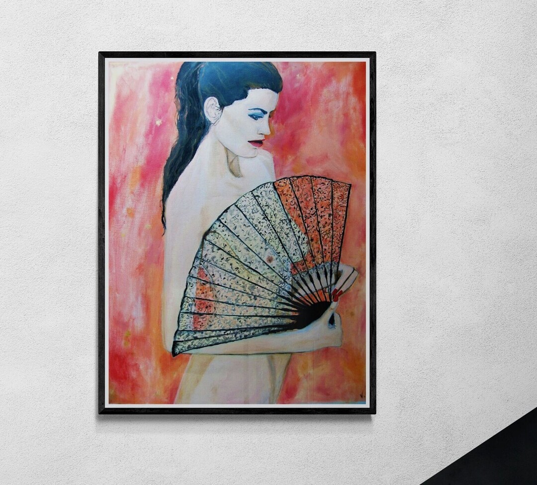 Woman With a Fan Original Oil Painting on Canvas Paper - Etsy
