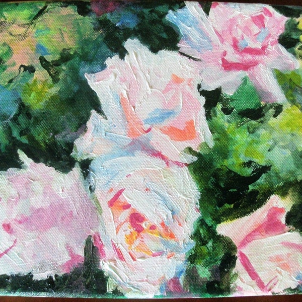 Roses au couteau impressionniste Peinture huile roses pastel