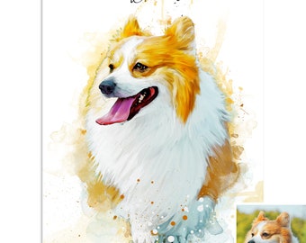 Custom Dog Portrait, Pet Portrait, Personalized Digital Watercolor Portrait, Pet Memorial Gift
