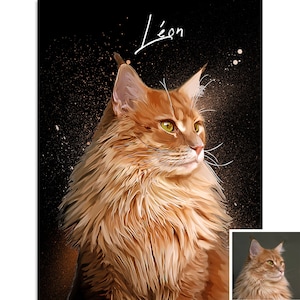 Custom pet portrait, cat painting portrait, digital pet portrait, cat portrait, photo pet keepsake