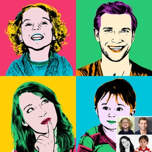 Custom pop art family portrait, pop art portrait from photo, personalized family gift, Andy Warhol pop art