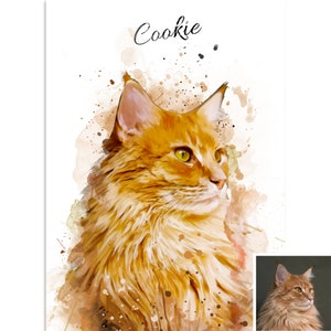 Retrato de gato personalizado, retrato de animal de estimação personalizado, pintura de gato personalizada, retrato digital de animal de estimação, retrato de cachorro em aquarela