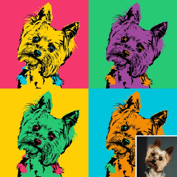 Portrait chien personnalisé, portrait personnalisé pop art, cadeau souvenir d'animal, portrait chat personnalisé, portrait pop art animaux