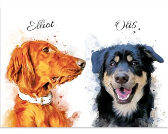 Custom watercolor pet portrait, digital drawing from photo, dog painting, pet memorial gift