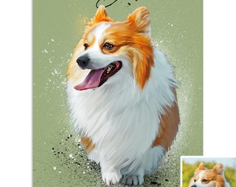 Custom pet portrait from photo, digital dog painting, personalized dog drawing, personalized pet gift