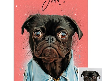 Custom pet portrait, digital dog painting, dog portrait from photo, personalized pet gift