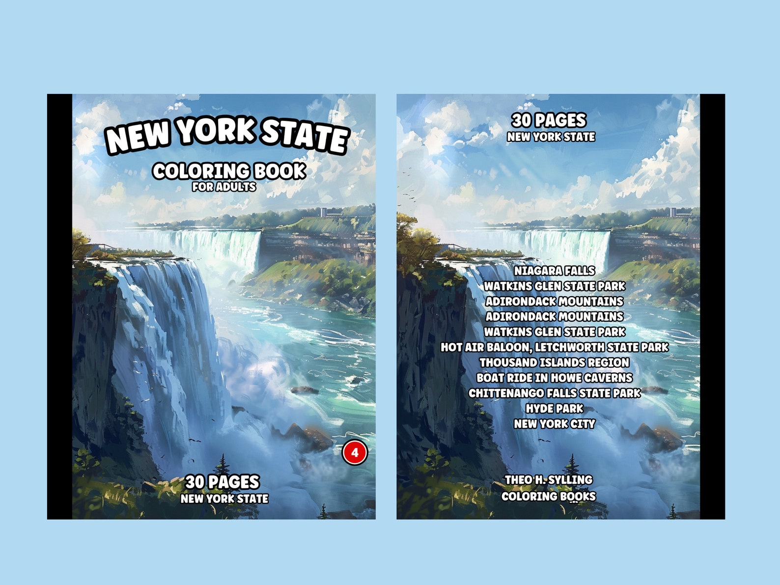 New York State Coloring Book for Adults, Niagara Falls, Watkins Glen ...