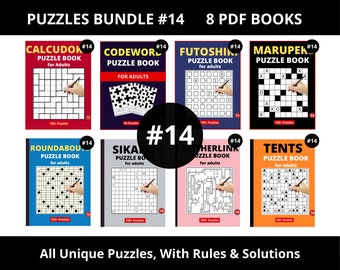 Lot de livres de puzzles à téléchargement immédiat, calcul, mots de code, futoshiki (PDF imprimable)