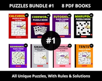 Lot de livres de puzzle imprimables à téléchargement immédiat, calcul, mots de code, futoshiki (téléchargement PDF)