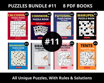 Lot de livres de puzzles à téléchargement immédiat, calcul, mots de code, futoshiki (PDF imprimable)