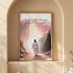 May include: A book cover with a pink and white illustration of a man walking through a mountain pass. The text on the cover reads "The Day That Changed EVERYTHING" and "Dieter F. Uchtdorf".