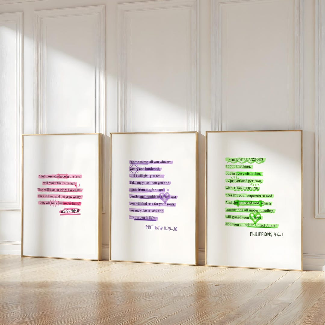 Christian Bible Verse Wall Art Set, Modern Scripture Prints (digital ...
