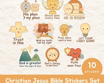 Christian Faith Digital Stickers PNG SVG Bundle, Bible Verse Sticker Pack For Goodnotes, Prayer Journaling, 10 Printable Journal Stickers