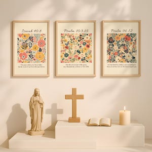 Floral Christian Wall Art, Bible Verse Prints Set of 3 (Digital Download)