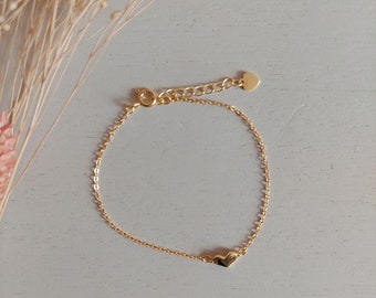 Tiny Gold Plated Silver Heart Chain Bracelet