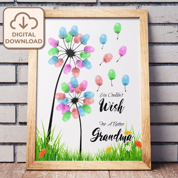 Kids Baby Toddler Fingerprint Art, Mothers Day Fingerprint, Handprint Keepsake for Grandma, Grandparents Day Fingerprint Art, Grandma Gift