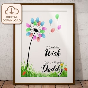 Paardebloem vingerafdruk kunst van kinderen, cadeau voor papa, vaderdag vingerafdruk, doe-het-zelf cadeau van kinderen, vader verjaardagscadeau, baby vingerafdruk