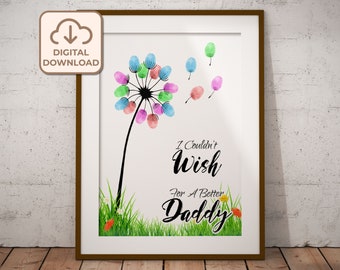 Dandelion Fingerprint Art From Kids, Gift for Daddy, Fathers Day Fingerprint, DIY Gift from Kids, Dad Birthday Gift, Baby Fingerprint