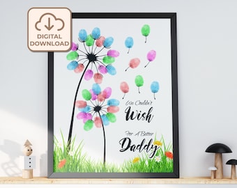Gift for Daddy, Fathers Day Fingerprint, Dandelion Fingerprint Craft From Kids, DIY Gift for Dad, Dad Birthday Gift, Baby Fingerprint Craft