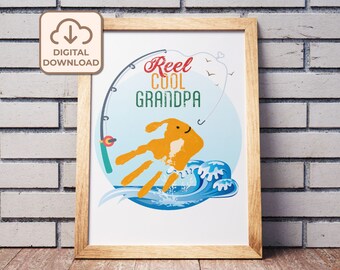 Reel Cool Grandpa Handprint, Father Day Grandpa Gift, Gift For Grandpa, Grandpa Fishing Handprint, Handprint Keepsake for Grandpa