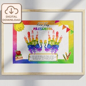 First Day At Prechool Handprint Art, Back To Preschool, Kids Handprint Craft, Daycare Activities, DIY Keepsake, Handprint Memory Keepsake