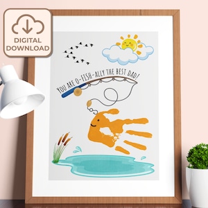 May include: A printable Father's Day card with a handprint fish design. The card reads "You are o-fish-ally the best dad!"