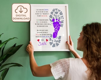 Grandpa Birthday Footprint, Kids Baby Toddler Footprint Art, Fathers Day Footprint Art, Kid Project Handprint Art, Handprint Keepsake