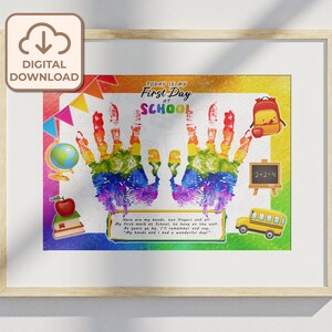 First Day At School Handprint Art, Kids Handprint Art, Handprint Keepsake, Daycare Activities, Memory Keepsake, Back To School