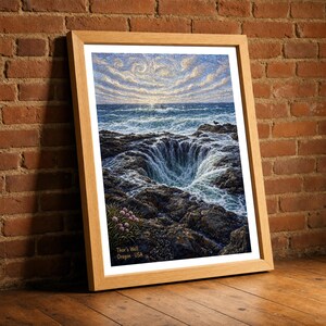 Thor's Well Stained Glass Mosaic Print, Cape Perpetua Oregon, Coastal Wall Art