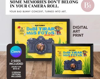Gepersonaliseerde Bad Bunny concertposter, bewerkbare tourposter, concertherinneringscadeau, direct te downloaden