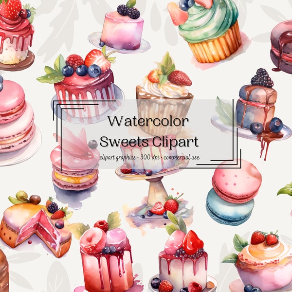 Watercolor Sweets Clipart - digital png sweets, Sweets graphics for instant download commercial use