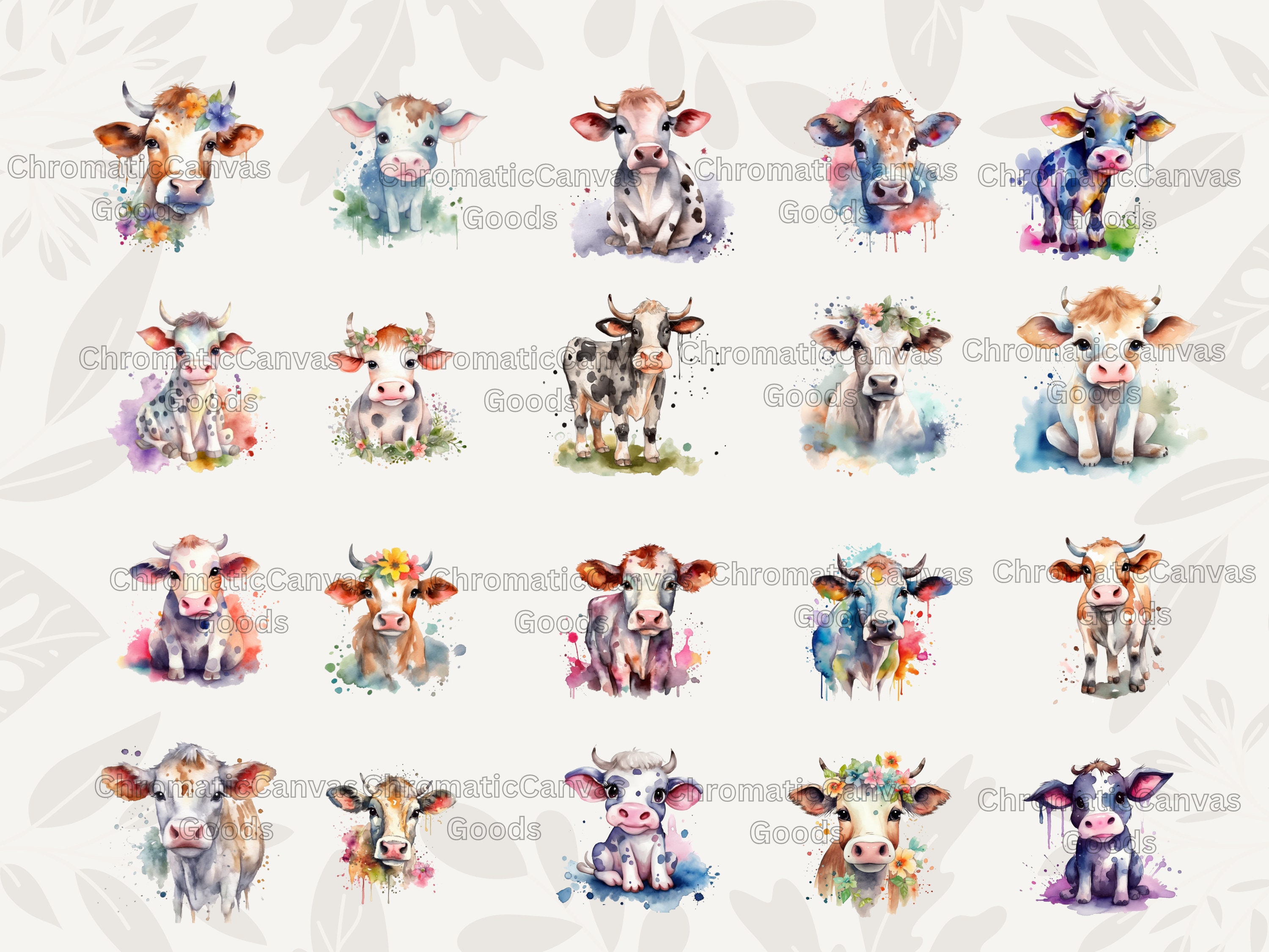 Watercolor Cow Clipart - Digital Png Cows, Cow Graphics for Instant ...